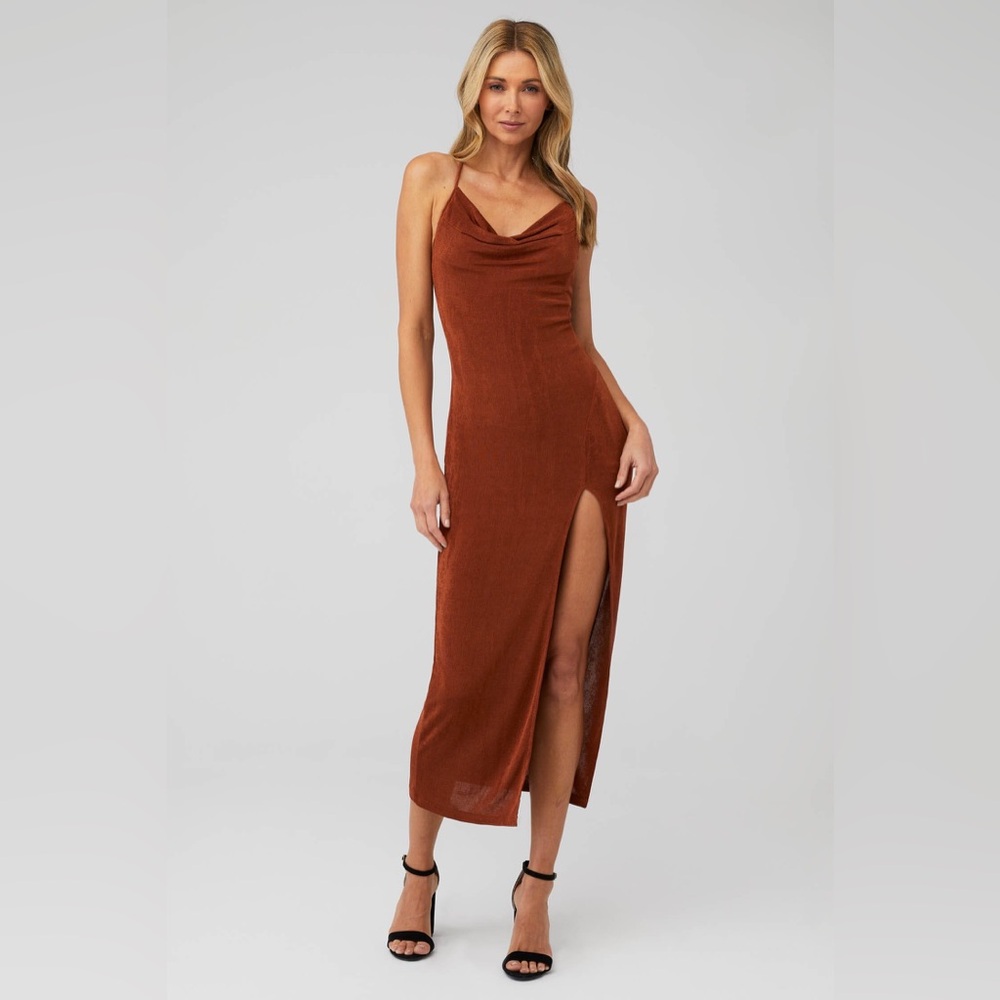 She Is Us Brown Bronze Shimmer Slinky Slip Dress Size 4 US